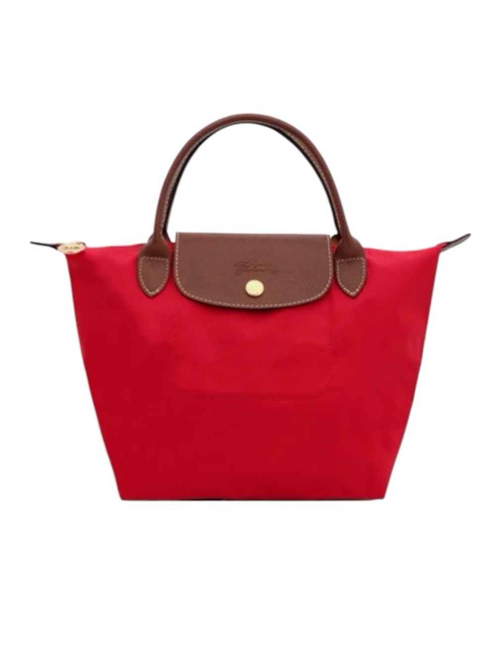 Longchamp Le Pliage Small Top Handle Tote in Red Canvas leather new unused bag